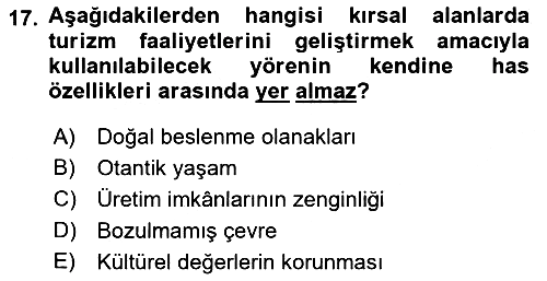 Alternatif Turizm 2017-2018 Ara Sınav - 17. soru