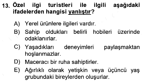 Alternatif Turizm 2018-2019 Ara Sınav - 13. soru