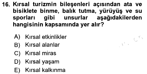 Alternatif Turizm 2024-2025 Ara Sınav - 16. soru