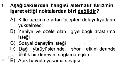 Alternatif Turizm 2013-2014 Dönem Sonu Sınavı - 1. soru