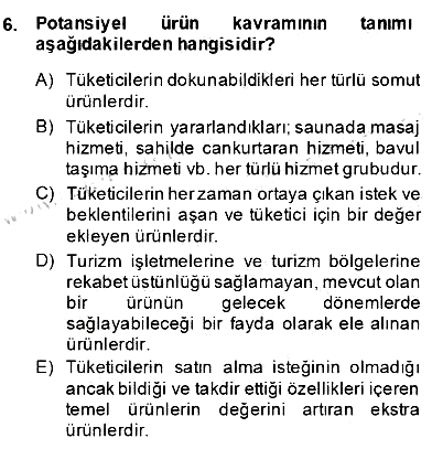 Alternatif Turizm 2013-2014 Dönem Sonu Sınavı - 6. soru