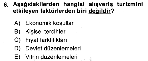 Alternatif Turizm 2015-2016 Dönem Sonu Sınavı - 6. soru