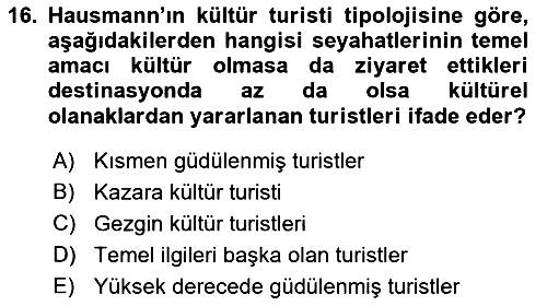Alternatif Turizm 2016-2017 Dönem Sonu Sınavı - 16. soru