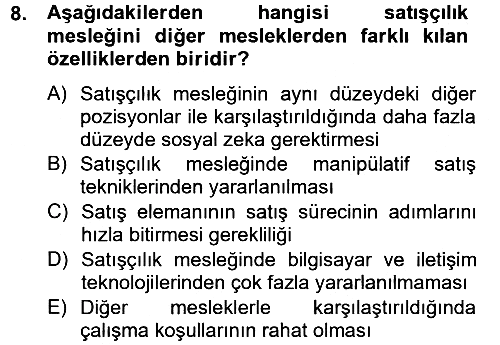 Satış Teknikleri 2012-2013 Ara Sınav - 8. soru