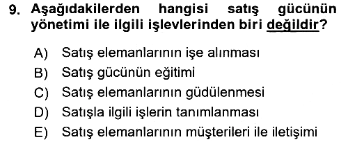 Satış Teknikleri 2015-2016 Ara Sınav - 9. soru