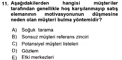Satış Teknikleri 2015-2016 Ara Sınav - 11. soru