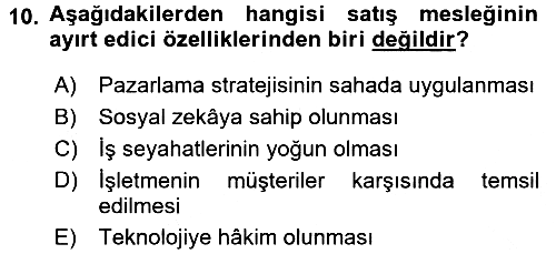 Satış Teknikleri 2016-2017 Ara Sınav - 10. soru