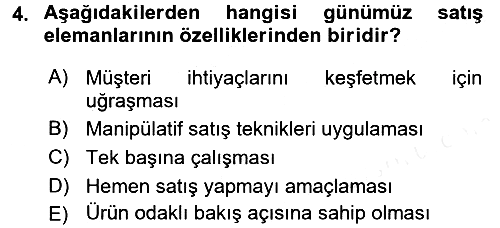 Satış Teknikleri 2017-2018 Ara Sınav - 4. soru