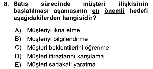 Satış Teknikleri 2017-2018 Ara Sınav - 8. soru