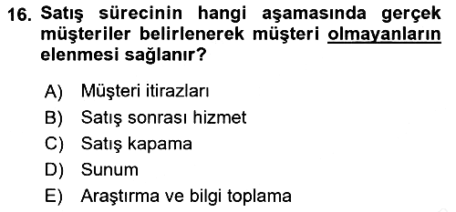 Satış Teknikleri 2018-2019 Ara Sınav - 16. soru