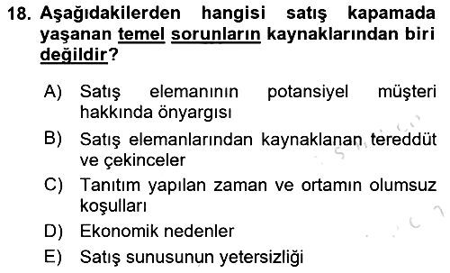 Satış Teknikleri 2022-2023 Yaz Okulu Sınavı - 18. soru