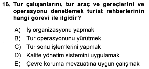 Turist Rehberliği 2023-2024 Ara Sınav - 16. soru