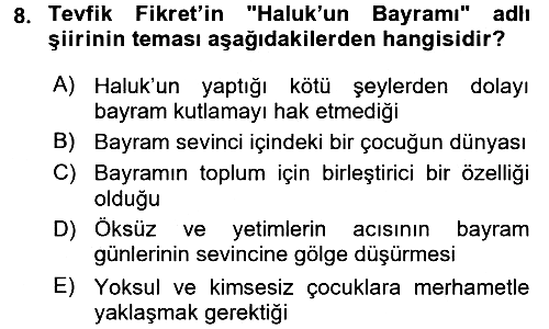 2. Abdülhamit Dönemi Türk Edebiyatı 2017-2018 3 Ders Sınavı - 8. soru