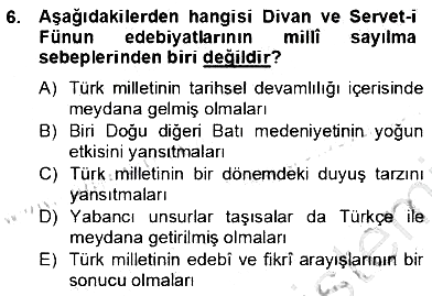2. Meşrutiyet Dönemi Türk Edebiyatı 2012-2013 Dönem Sonu Sınavı - 6. soru