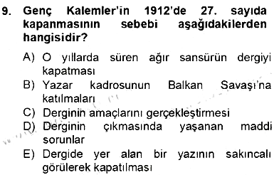2. Meşrutiyet Dönemi Türk Edebiyatı 2012-2013 Dönem Sonu Sınavı - 9. soru