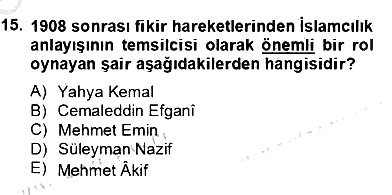 2. Meşrutiyet Dönemi Türk Edebiyatı 2012-2013 Dönem Sonu Sınavı - 15. soru