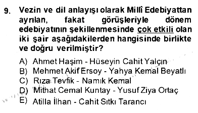 2. Meşrutiyet Dönemi Türk Edebiyatı 2013-2014 Dönem Sonu Sınavı - 9. soru