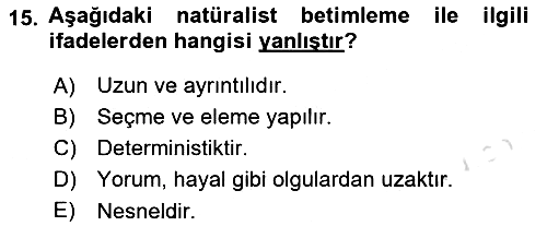 Batı Edebiyatında Akımlar 1 2022-2023 Dönem Sonu Sınavı - 15. soru