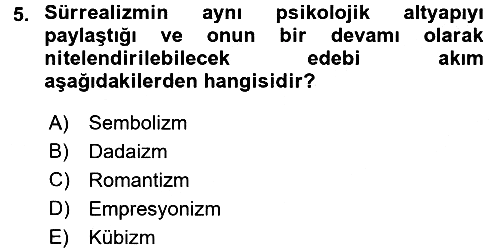 Batı Edebiyatında Akımlar 2 2016-2017 Dönem Sonu Sınavı - 5. soru
