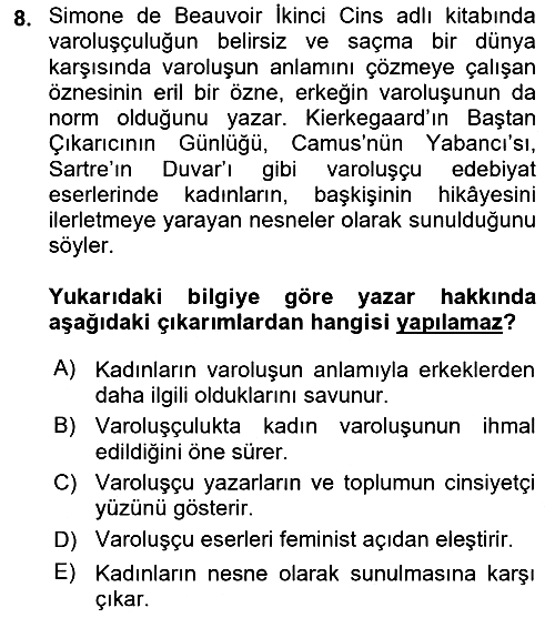 Batı Edebiyatında Akımlar 2 2021-2022 Dönem Sonu Sınavı - 8. soru