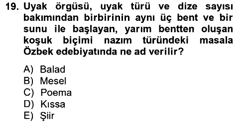 Çağdaş Türk Edebiyatları 2 2014-2015 Ara Sınav - 19. soru