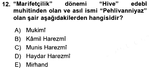 Çağdaş Türk Edebiyatları 2 2015-2016 Ara Sınav - 12. soru