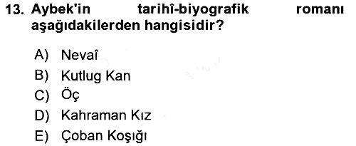 Çağdaş Türk Edebiyatları 2 2015-2016 Ara Sınav - 13. soru