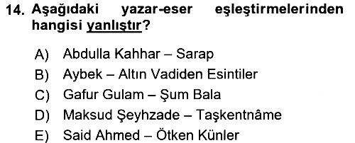 Çağdaş Türk Edebiyatları 2 2016-2017 Ara Sınav - 14. soru