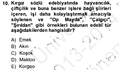Çağdaş Türk Edebiyatları 2 2013-2014 Dönem Sonu Sınavı - 10. soru