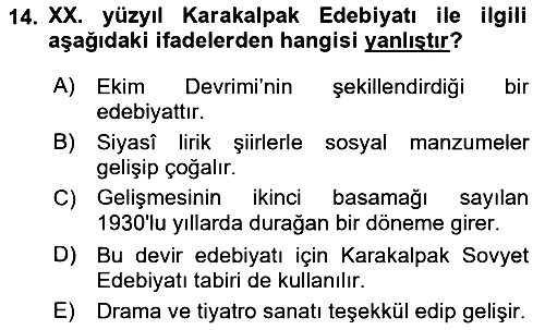 Çağdaş Türk Edebiyatları 2 2018-2019 Dönem Sonu Sınavı - 14. soru