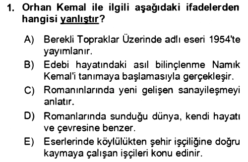 Çağdaş Türk Romanı 2018-2019 Ara Sınav - 1. soru