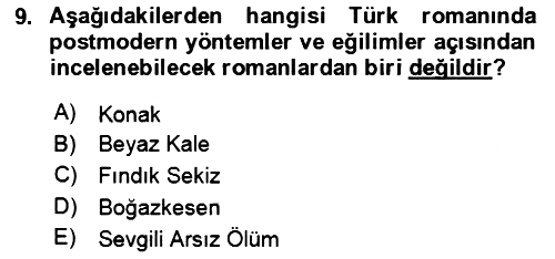 Çağdaş Türk Romanı 2018-2019 Ara Sınav - 9. soru