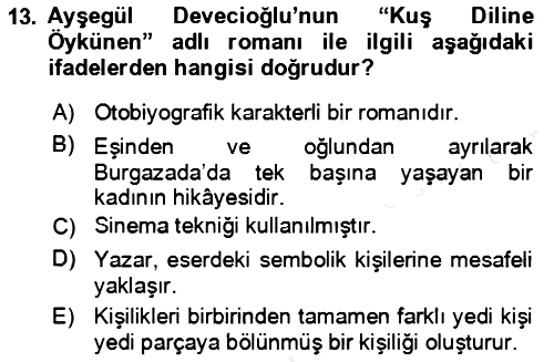 Çağdaş Türk Romanı 2018-2019 Ara Sınav - 13. soru