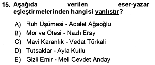 Çağdaş Türk Romanı 2018-2019 Ara Sınav - 15. soru