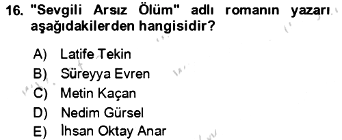Çağdaş Türk Romanı 2023-2024 Ara Sınav - 16. soru