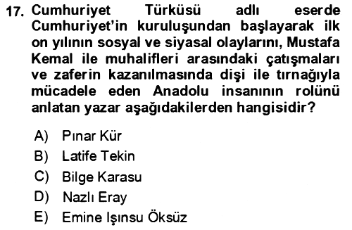 Çağdaş Türk Romanı 2023-2024 Ara Sınav - 17. soru
