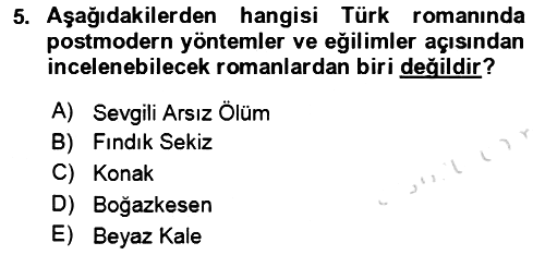 Çağdaş Türk Romanı 2015-2016 Dönem Sonu Sınavı - 5. soru