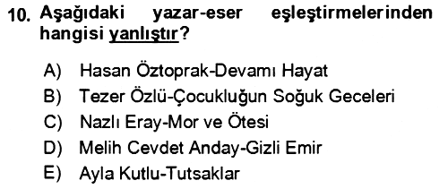 Çağdaş Türk Romanı 2015-2016 Dönem Sonu Sınavı - 10. soru