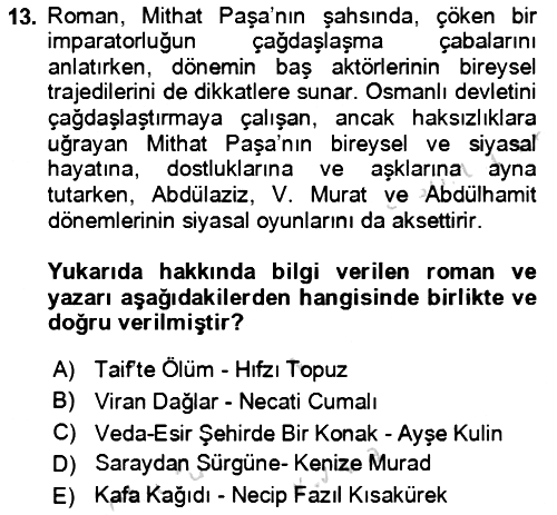 Çağdaş Türk Romanı 2016-2017 Dönem Sonu Sınavı - 13. soru