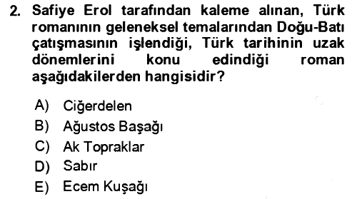 Çağdaş Türk Romanı 2018-2019 Dönem Sonu Sınavı - 2. soru