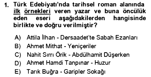 Çağdaş Türk Romanı 2021-2022 Dönem Sonu Sınavı - 1. soru