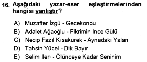 Çağdaş Türk Romanı 2021-2022 Dönem Sonu Sınavı - 16. soru