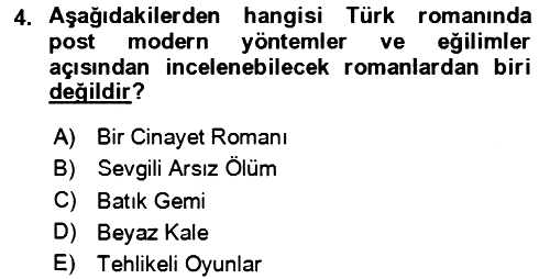 Çağdaş Türk Romanı 2023-2024 Dönem Sonu Sınavı - 4. soru