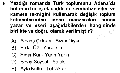 Çağdaş Türk Romanı 2023-2024 Dönem Sonu Sınavı - 5. soru