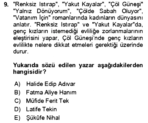 Çağdaş Türk Romanı 2023-2024 Dönem Sonu Sınavı - 9. soru