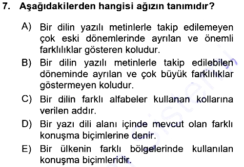 Çağdaş Türk Yazı Dilleri 1 2015-2016 Ara Sınav - 7. soru