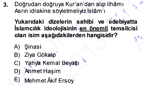 Cumhuriyet Dönemi Türk Şiiri 2013-2014 Ara Sınav - 3. soru