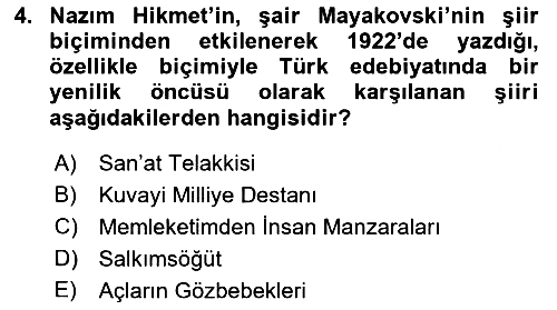 Cumhuriyet Dönemi Türk Şiiri 2022-2023 Dönem Sonu Sınavı - 4. soru