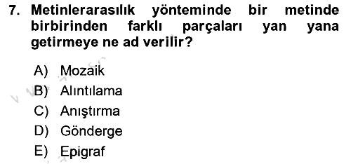 Eleştiri Kuramları 2018-2019 3 Ders Sınavı - 7. soru