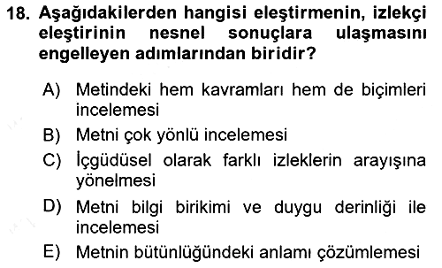 Eleştiri Kuramları 2015-2016 Ara Sınav - 18. soru